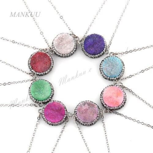 Natural Titanium Druzy Necklaces & Pendant Rhinestone Micro Pave Silver Plated Chains Choker Necklace for Best Friend Gift DN211