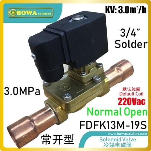 3m3/h normal open solenoid valve with 3/4" solder connection controls hot gas or hot fluoride defrost in cold room equipments