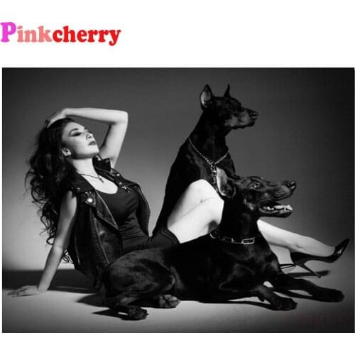 2021 New diamond painting Doberman and woman cross stitch 5d diy diamond embroidery full Square round diamond mosaic girl