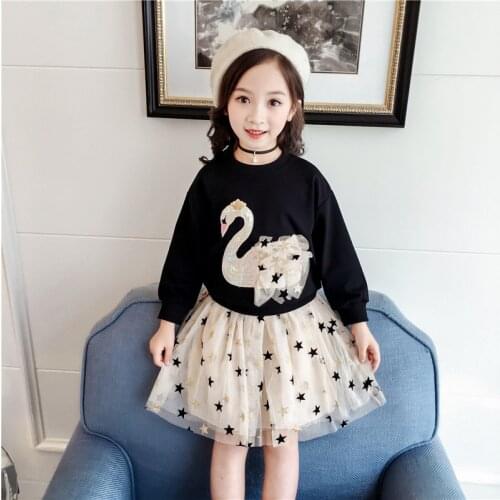 2021 Autumn New Fashion Clothing Sets Baby Girl Clothes Winter Casual Printing Black Sweatshirt + Skirt 2 Pieces Suit 3-8 Age