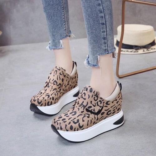 New Women Sneakers 2020 Breathable Wedges Platform Vulcanize Shoes Woman Sexy Leopard HOOK & LOOP Casual Shoes Tenis Feminino