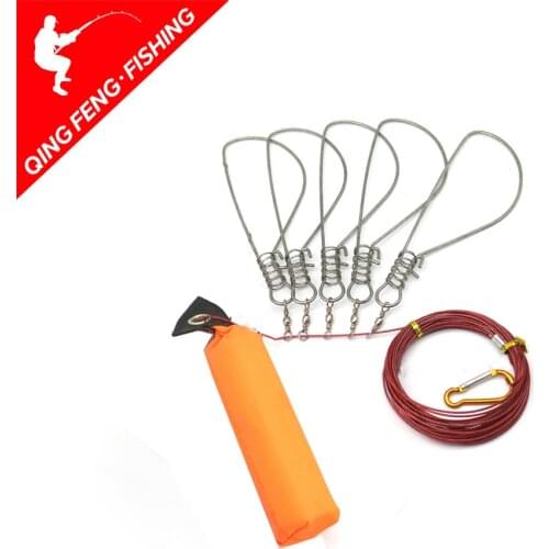 New Fishing Lock Buckle fishing accessories Stainless Steel 5 Snaps Chain Stringer With Float Live Fish Lock belt