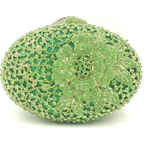 New 11 Colors Gold Metal Clutch Purse Luxury Big Green Crystal Rhinestone Handbags Elegant Flower Lady Mini Party Prom Clutches