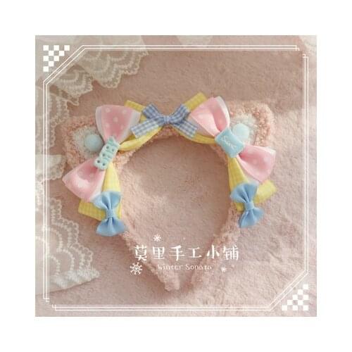 Hand-made lolita cat ear headband kc headdress sweet lolita cute letter bow headband