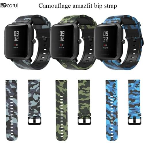 BOORUI Amazfit Bip Strap 20mm Watch Band Camouflage Silicone varied flowers print 20mm wrist strap For Xiaomi Huami Amazfit