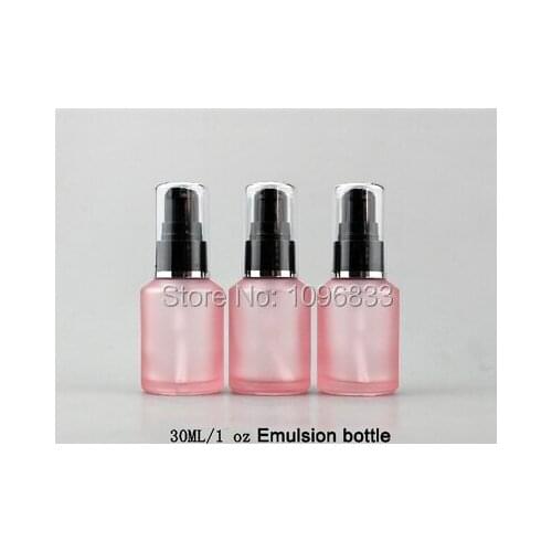 15ML 30ML Pink Emulsion Bottle Pink Frost Glass Lotion Pump Bottle, 0.5 OZ 1 OZ Cosmetics Essence Packaging Bottle, 20pcs/Lot