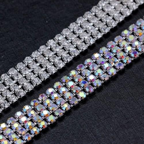 SS6-SS16 4Rows 10Yard/Roll Rhinestone Crystal For Cloth Applique Chain Bridal Wedding Dress Costume Trim DIY Sewing Accessories