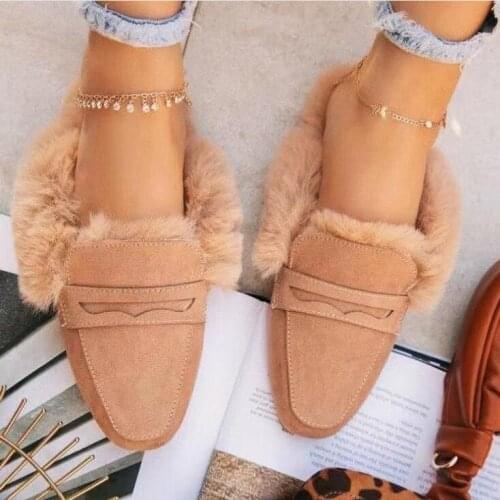 All-match women new leather leopard print pointed flat hair slippers female large size womens shoes Lazy Drag Furry Slippers