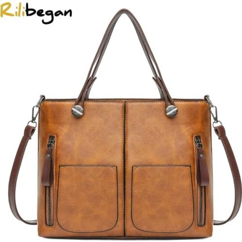 Vintage PU Leather Shoulder Bag Women Large Capacity Tote Bag Women Crossbody Fashion Handle Handbags Casual Messenger Bag Women