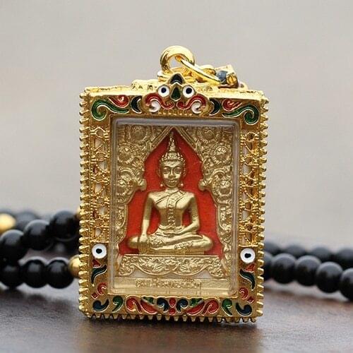 Vintage Golden Buddha Amulet Pendant Religion Necklace Fashion Bead Chain Thailand Buddha Amulets Pendants Jewelry Necklace