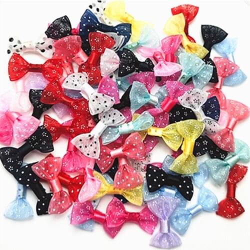 100pcs 30*15mm Baby Satin Ribbon Organza Dot Bowknot Hair Clips Applique DIY Craft Wedding Bow Tie Scrapbooking Decoration