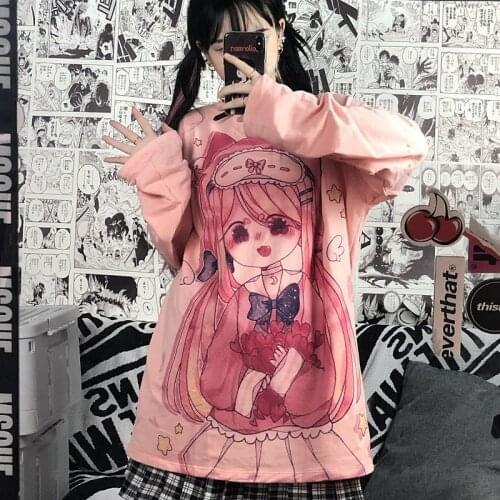 Long Sleeve T-shirt Pink Style Women Harajuku Japanese Anime Hunter X Hunter Top Fun Cartoon Casual Gothic T-shirt
