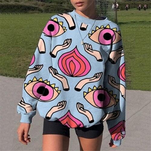 Y2K Purple Eyes Print Oversized Sweatshirt Women Loose Vintage Long Sleeve Streetwear 2021 Girls Spring Autumn Fashion Clothes