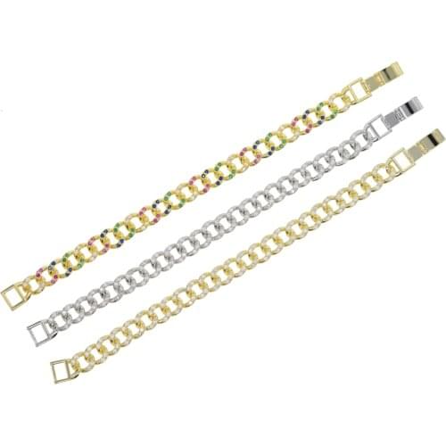 Shiny color Rainbow cz Hip hop women cuban chain bracelet jewelry 17cm Miami cuban chain bracelet bangle jewelry jewelry