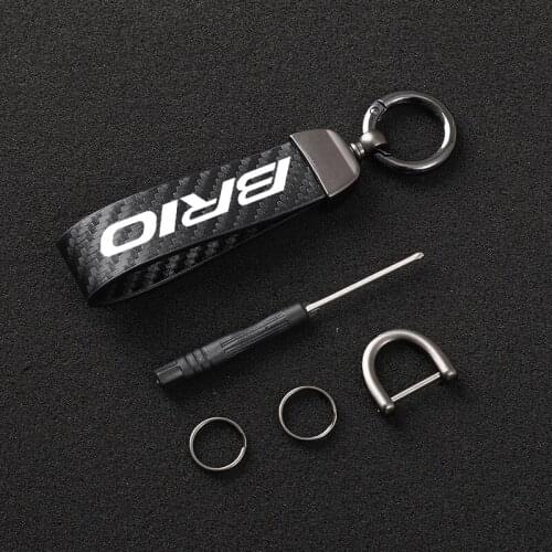 4s Carbon fiber Leather Car KeyChain 360 Degree Rotating Horseshoe Key Rings For honda BRIO Car LOGO Accessories Car styling
