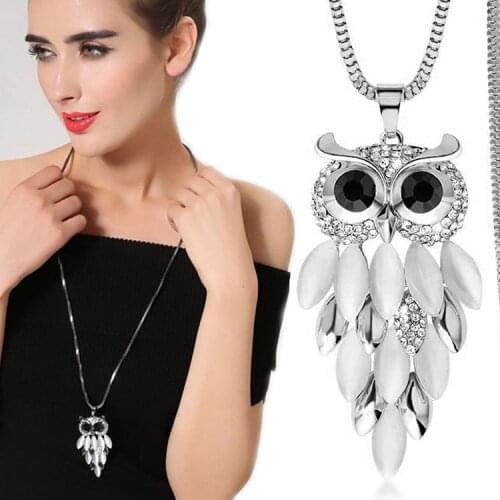 Black Chain Owl Necklaces & Pendants for Women 2021 Winter Jewelry Fashion Opal Chain Long Necklace Collier Femme Christmas Gift