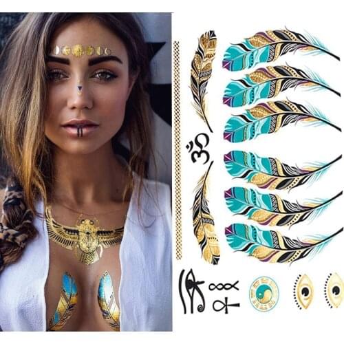 1Pcs Hot Flash Metallic Waterproof Temporary Tattoo Gold Silver Tatoo Women Henna Flower Taty Design Tattoo Sticker Party Decor