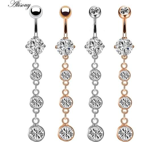 Alisouy 1pc New Long Crystal Dangle Navel Belly Ring Body Piercing Sexy Navel Rings Jewelry Gift For Women Female belly piercing