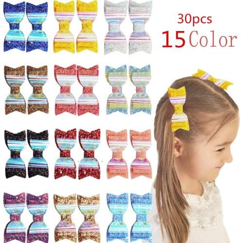 30Pieces 3 Inch Glitter Hair Bow Clips Boutique Alligator Hair Clips Sparkly Hair Bows for Girls Teens Kids (15 Pair)