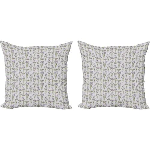 Lavender Repetition Pillow Cushion Cover Pack of 2 Romantic Spring Pattern Zippered Double-Sided Accent for Living Room