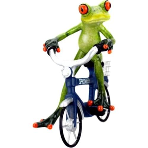 3D Creative Frog Statue Cycling Bike Animal Frog Sculpture Figurine Resin Crafts Ornament for Home Office Desk Garden Decoration