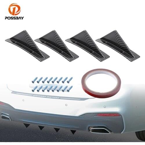 4pcs/set Car Rear Bumper Diffuser Lip Splitter Carbon Fiber Look Shark Fin Trim Covers Spoiler Universal for AUDI A3 A4 A6 A7 A8