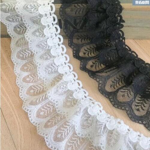 5Yards Pleated Lace Trim Bubble Skirt Ruffle Mesh Lace Ribbon Feather Lace Fabric Accessories Tutu Lace Wedding Dress Material