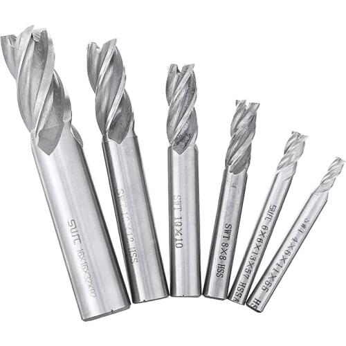 6pcs Double-edged CNC Router Bits 4 Flute Spiral End Mills Solid Carbide Milling Cutter 4-16mm Wood Milling Cutter Slot Drill