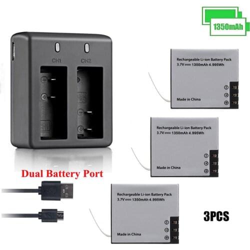 EKEN H5s H6s Camera Battery and Dual USB Charger For SJCAM M10 SJ4000 sj5000 sj6000 H9 H9R Plus H8R H5s H6s SOOCOO C30 C50 F68