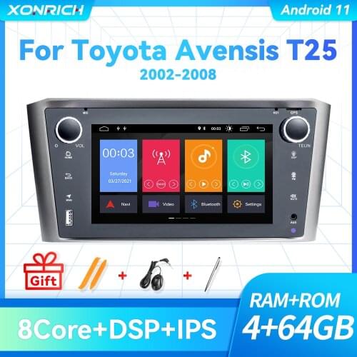 8 Core 4GB 64GB 2 Din Android 10.0 Auto Radio For Toyota Avensis T25 2002-2008 Car Multimedia Player GPS Navigation Stereo DSP