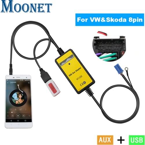 Moonet Car Stereo AUX & USB Adapter 3.5mm Interface AUX Input for Volkswagen Golf Passat Skoda Spuerb Octavia Seat Leon 8pin