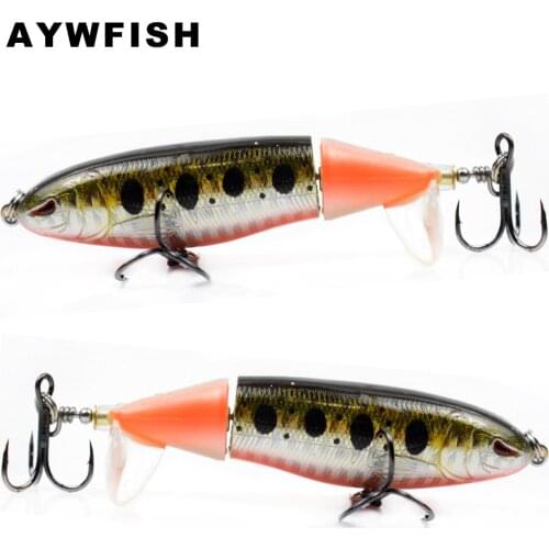 AYWFISH Popper 95mm 13.5g Floating Hard Plastic Lure Vivid 3D Eyes Handmade Soft Rotating Tail Topwater Artificial Fishing Bait