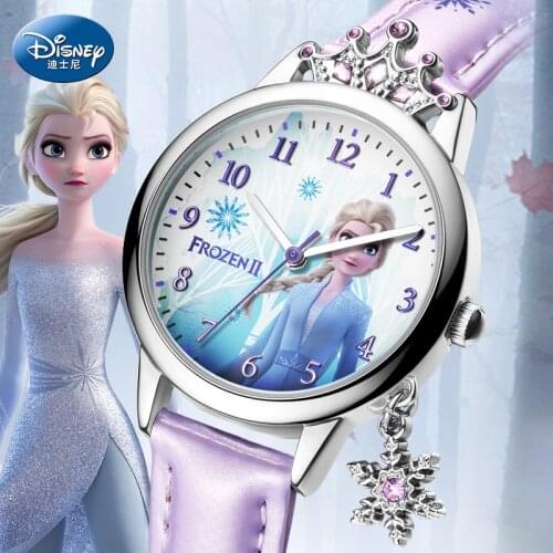 Disney Frozen Ⅱ Princess Series Elsa Luxury Bling Rhinestone Crown Snowflake Pendant Beautiful Girls Watches Children Gift New