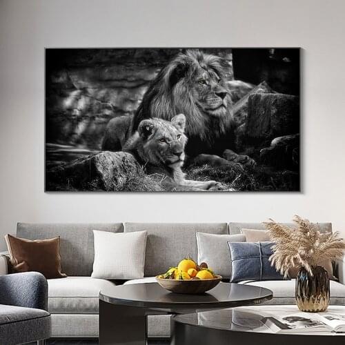 Black And White Lion Couple Canvas Print Paintings Modern Animal Wall Art Modular Decorative Picture For Living Room Home Decor