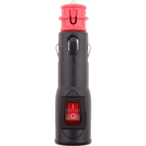 Black 12V DC Car Lighter Plug Connector On/Off Switch With Red Light