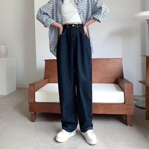 CYJR Womens High Waist Jeans Loose Slim Wide Leg Denim Pants 2020 Autumn Winter New Heart Shaped Print Casual Trousers Fashion