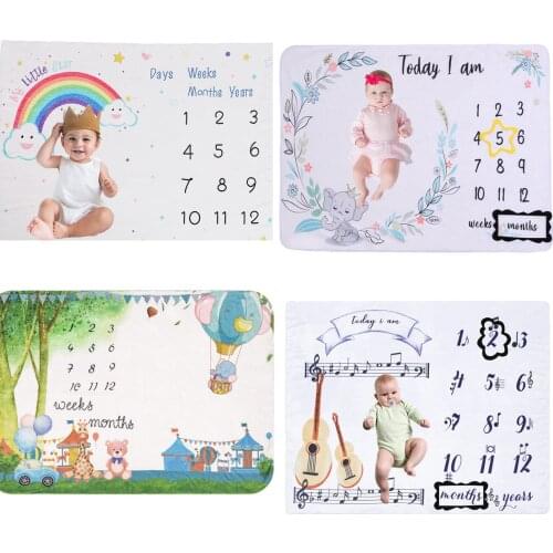 Baby Monthly Milestone Blanket For Girl Boys Floral Wings Newborn Soft Flannel Blanket Photo Prop Background Child Play Mats