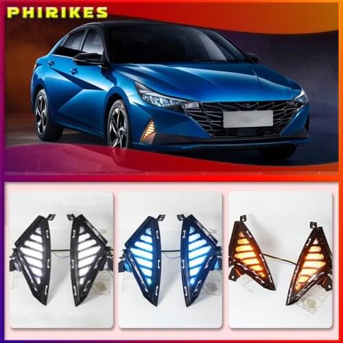 For Hyundai Elantra 2020 2021 LED DRL Daytime Running Lights with Yellow Turn Singal Car Fog Lamp Cover Case