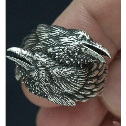 Two Twining Crow Rings Nordic Mythology Crow Ring Nordic Personality Mens Amulet Jewelry Gothic Punk Motorcycle Hand Ring