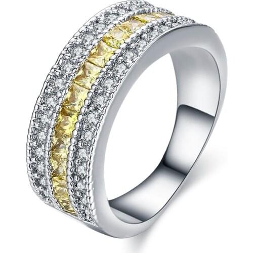 Hainon Yellow Stone Rings for Women Silver Color Ring wedding Bands Engagement Bague Vintage Fashion Jewelry Christmas Gifts