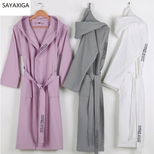 100% Cotton Waffle Bathrobes robe Unisex Hooded pajamas sauna clothes Belt waffle Sleepwear water absorption Home Dressing Gown