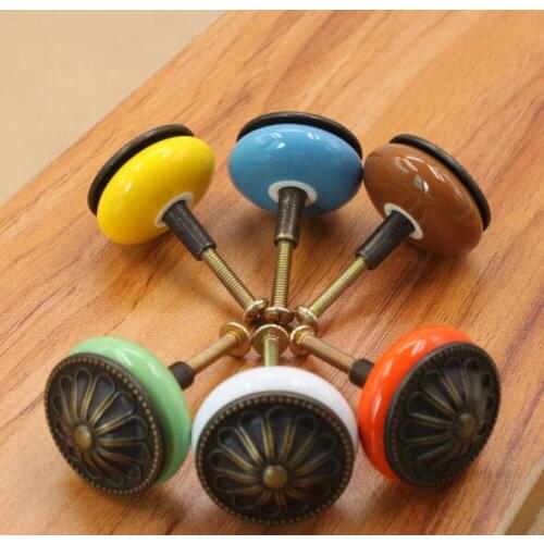 Ceramic Handle Retro Village Furniture Drawer Closet Door Cabinet Puckering Round New Rural White Antique Copper Knobs YH1680