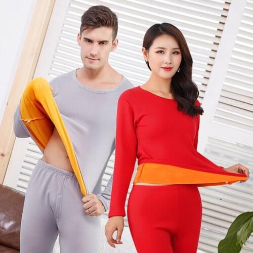 Women Man Keep Warm Underwear Suit Thickening Soft Long Sleeve Pants 2 Piece Set Increase Down Keep Warm Underwear Suits