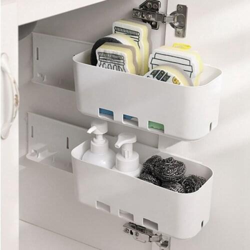 Kitchen Cabinet Retractable Drawer Type Storage Rack Multi-function Punching Pull-out Storage Box Home Storage Container D