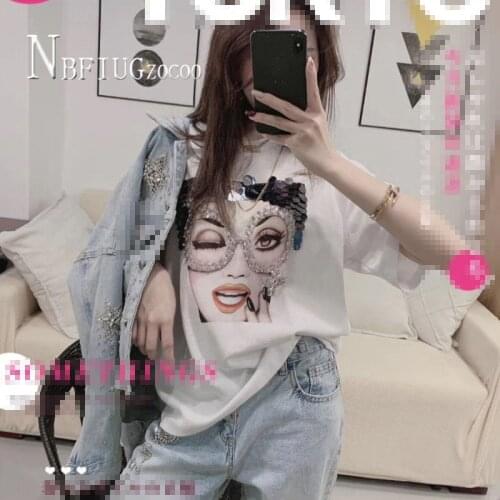 2020 Summer New Fashion Loose Women T Shirt Sequin Short Sleeve Female Tee Shirts
