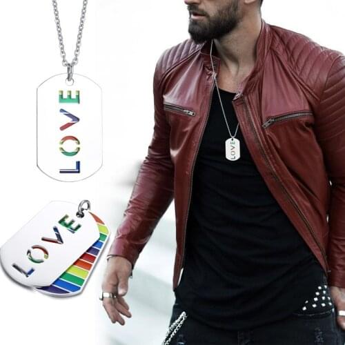 LOVE RAINBOW DOG TAG NECKLACE FOR MEN BOYFRIEND GIRLFRIEND BFF BEST FRIENDS STAINLESS STEEL STREETSTYLE JEWELRY