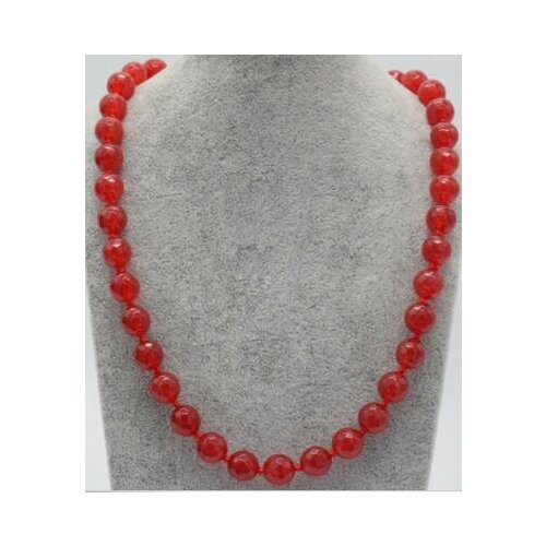 Fashion 10mm Natural Faceted Red Jade Round Gemstone Beads Necklace AAA