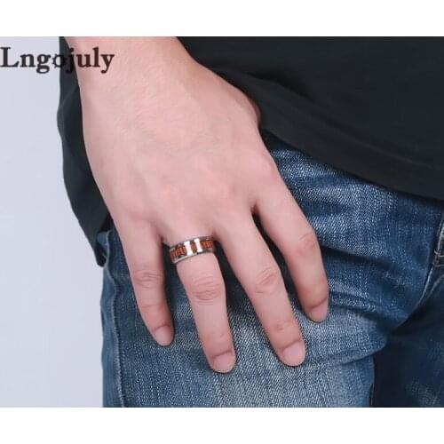 Fashion 8mm Tungsten Carbide Rings For Men Bands Engagement Ring Wood Stripe Sticker Tungsten Steel Ring Jewelry Accessoeries