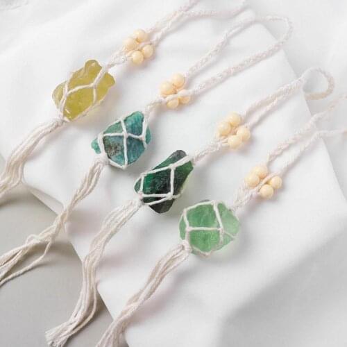 Natural Crystal Stone Rough Unpolished Fluorite Hand Woven Accessories Home Pendant Bag Car Reiki Dangle Gemstone Decoratio H2W4