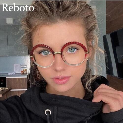 New Trends Womens Eyeglasses Frames Retro Round Transparent Anti-Blue Blocking Ripple Glasses Eyeglasses For Ladies Fashion
